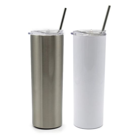 20 oz White Sublimation Tumbler, Blank Straight Cup & Lid