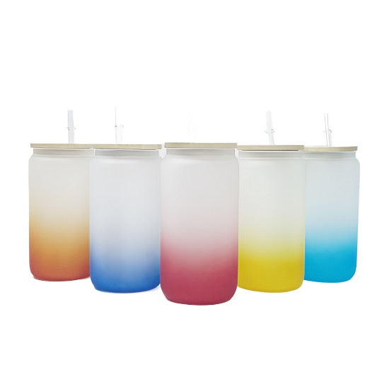 Ombre 16oz Glass Can Cups with Bamboo lid, glass tumbler, ombre glass  tumblers