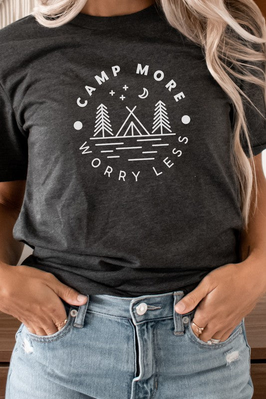 Camp More Worry Less Tent in Forest Graphic Tee T-Shirt