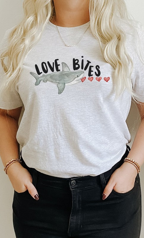 Love Bites Heart Eating Shark Graphic Tee T-Shirt