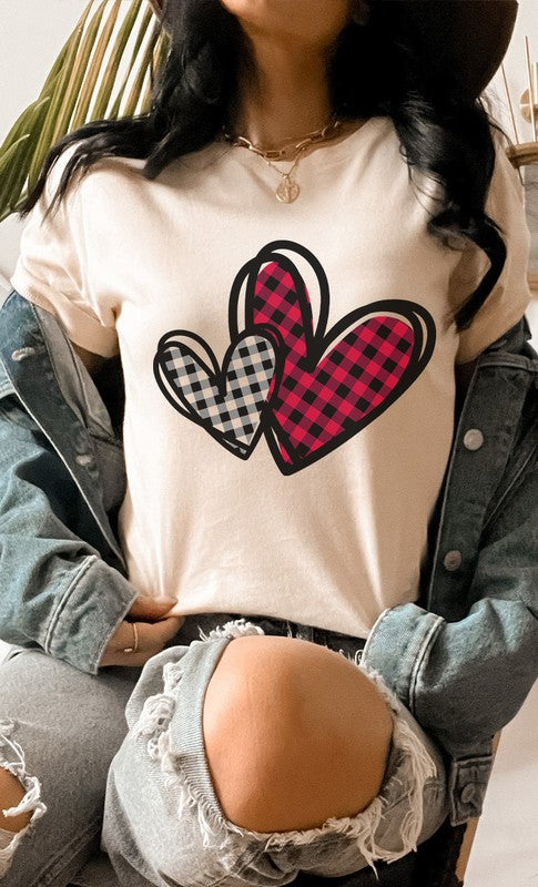 Plaid Heart Valentines Day Graphic Tee T-Shirt