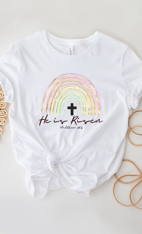 He Is Risen Glitter Rainbow PLUS SIZE Graphic Tee T-Shirt