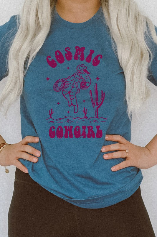 Cosmic Cowgirl Space Desert Cactus Graphic Tee