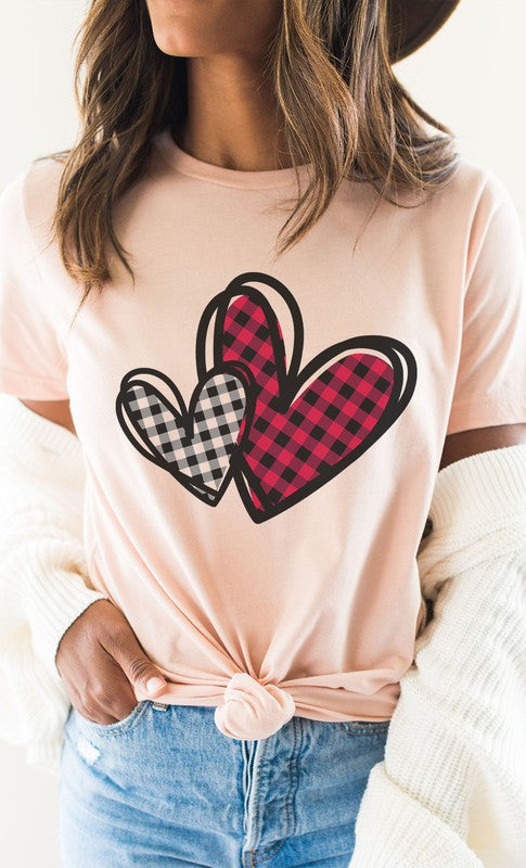 Plaid Heart Valentines Day Graphic Tee T-Shirt