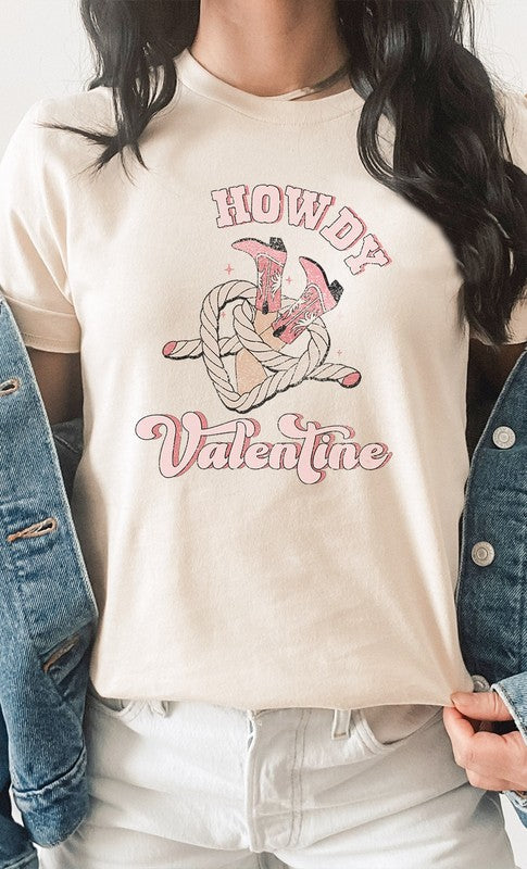 Howdy Valentine Cowboy Boots Graphic Tee T-Shirt