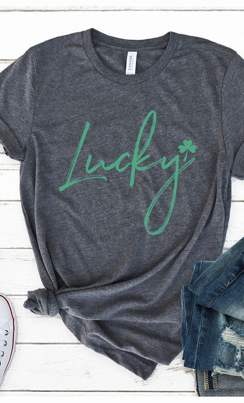 Retro Lucky Script Shamrock Graphic Tee T-Shirt PLUS