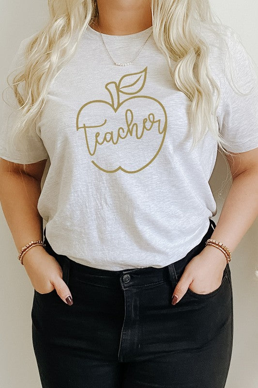 Teacher Apple Back To School Gold Graphic Tee T-Shirt