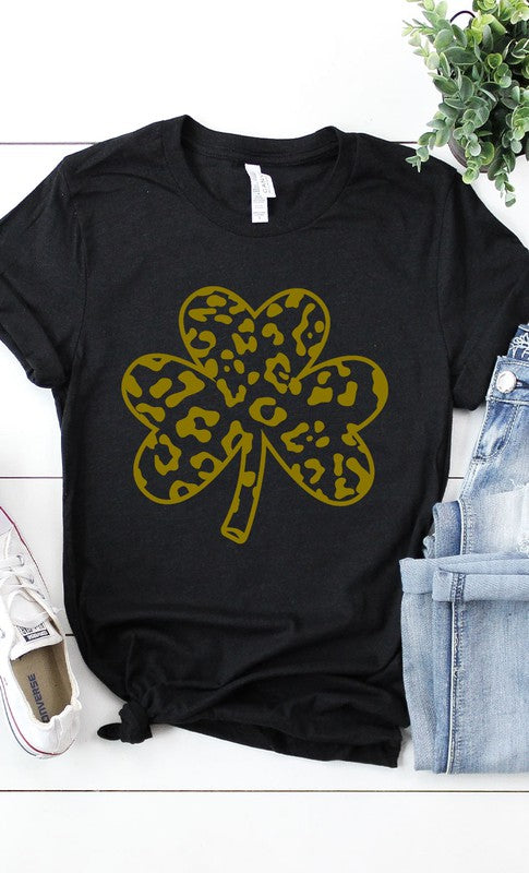 Gold Leopard Print Clover Graphic Tee T-Shirt