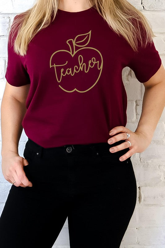 Teacher Apple Back To School Gold Graphic Tee T-Shirt