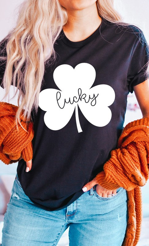 Lucky Clover White Shamrock Graphic Tee T-Shirt