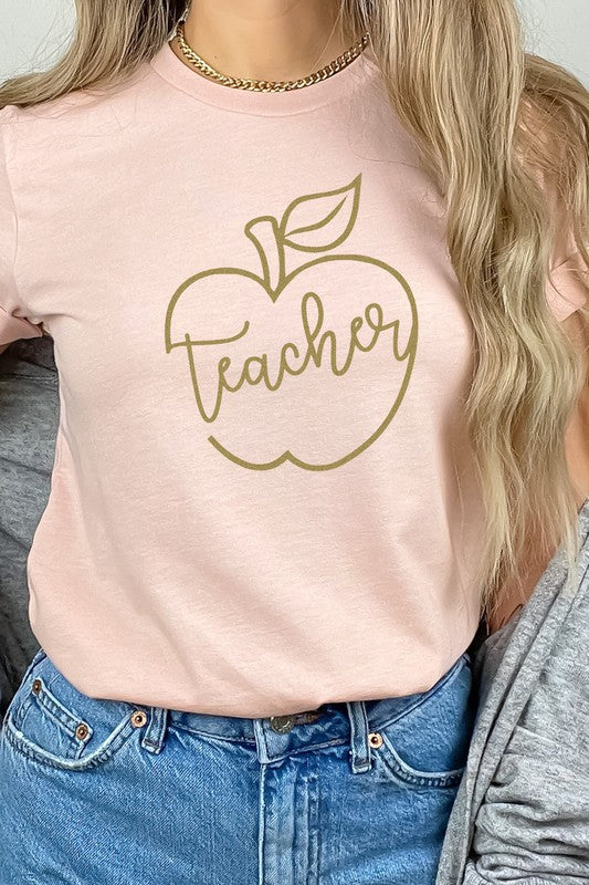 Teacher Apple Back To School Gold Graphic Tee T-Shirt