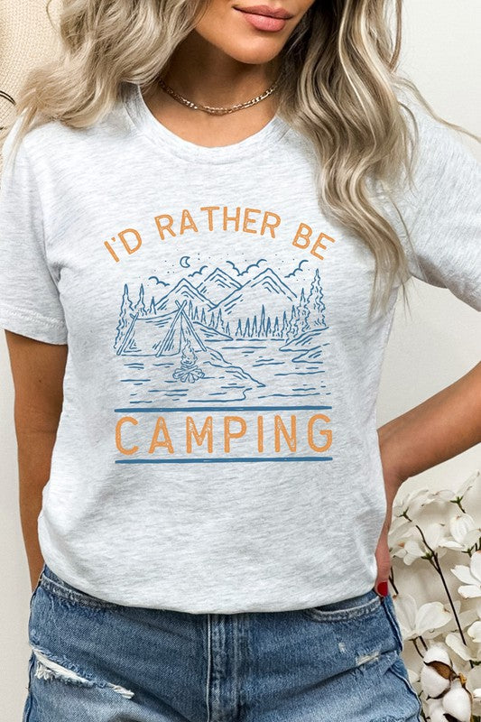 Id Rather Be Camping Mountain River Graphic Tee T-Shirt