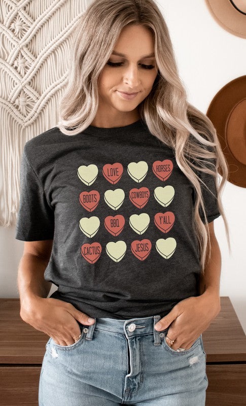 Cowboy Candy Heart Valentine PLUS Graphic Tee T-Shirt