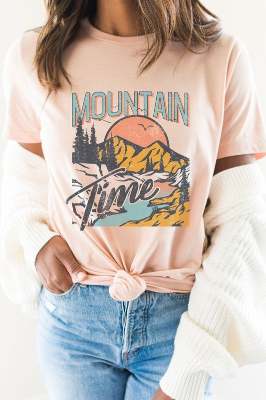 Mountain Time River Sunrise Summer Graphic Tee T-Shirt