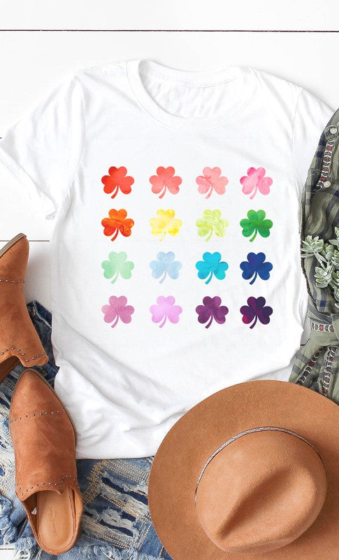 Watercolor Rainbow Clover Graphic Tee PLUS