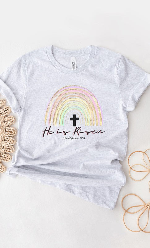 He Is Risen Glitter Rainbow PLUS SIZE Graphic Tee T-Shirt