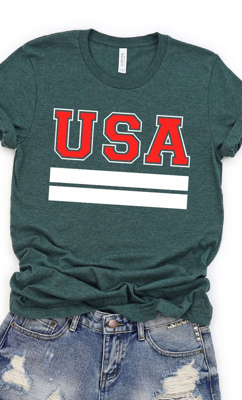 Retro Varsity USA Patriotic Graphic Tee T-Shirt