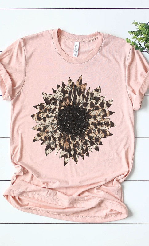 Leopard Print Sunflower Graphic Tee T-Shirt