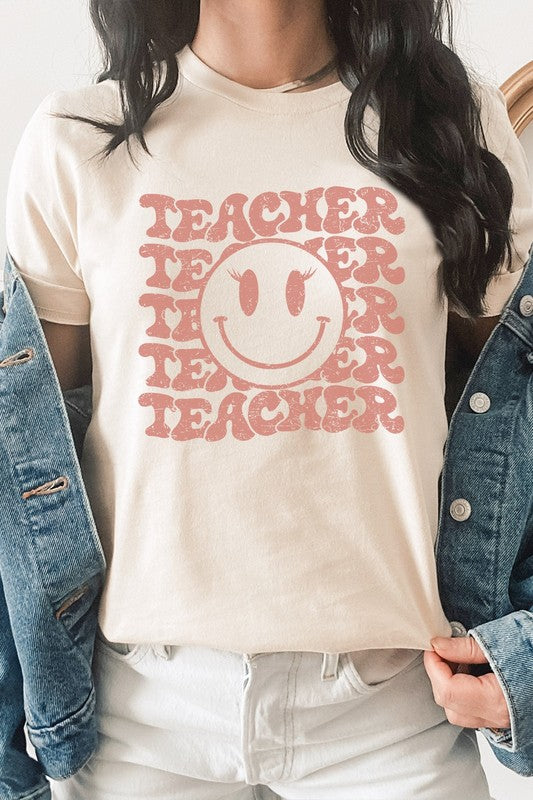 Teacher Lash Smiley Face School Graphic Tee T-Shirt