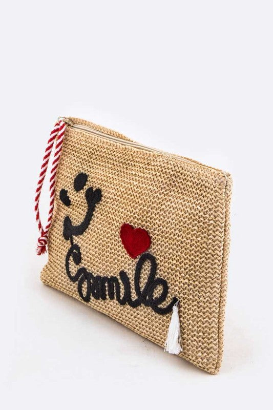 Smile Embroidery Straw Pouch