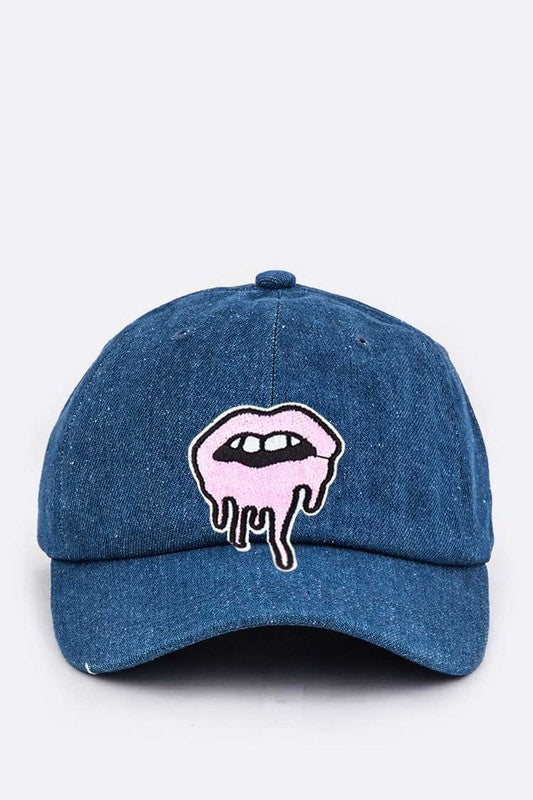 Dripping Lips Embroidered Patch Cap