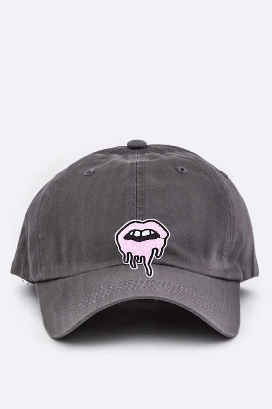 Dripping Lips Embroidered Patch Cap