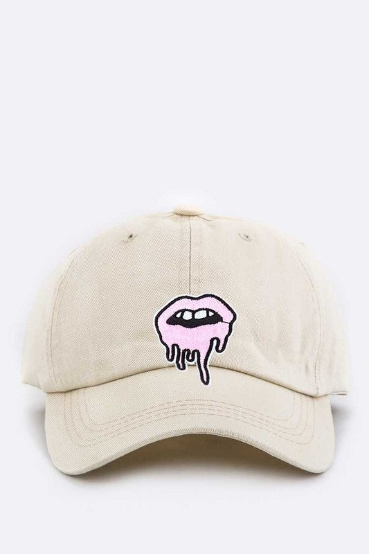 Dripping Lips Embroidered Patch Cap