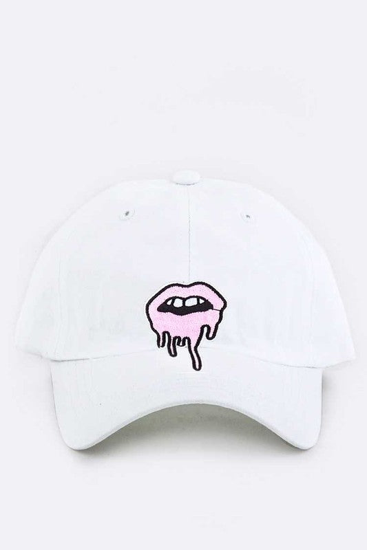 Dripping Lips Embroidered Patch Cap