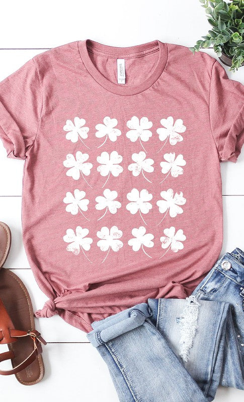 Distressed Clover Grid Graphic Tee T-Shirt