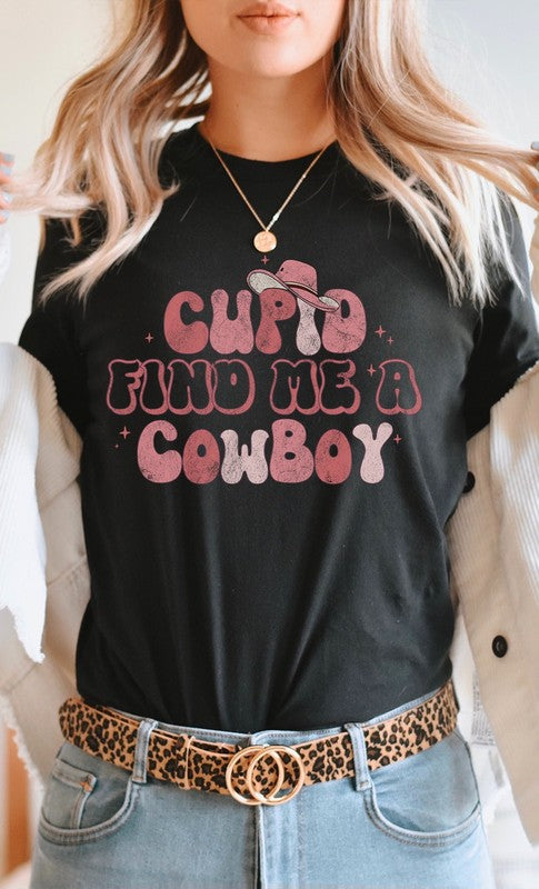 Cupid Find me a Cowboy Valentines Graphic Tee T-Shirt