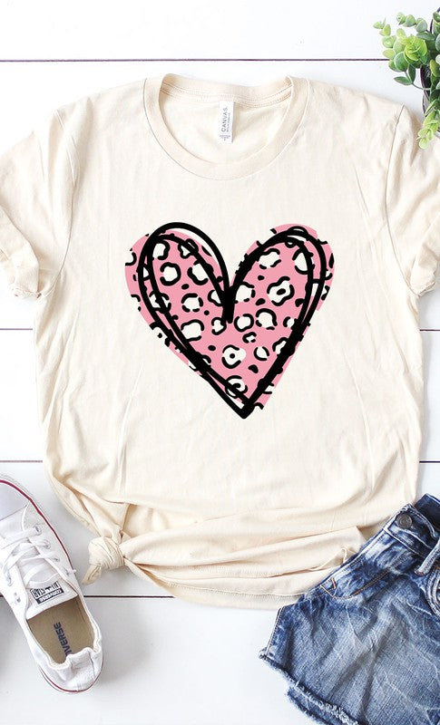 Leopard Pink Heart Graphic Tee T-Shirt