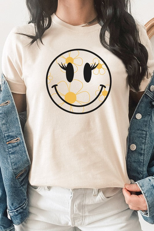 Daisy Lash Smiley Face Spring Flower Graphic Tee