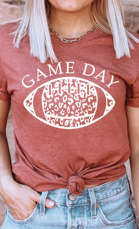 Game Day Leopard Spot White Football Graphic Tee T-Shirt