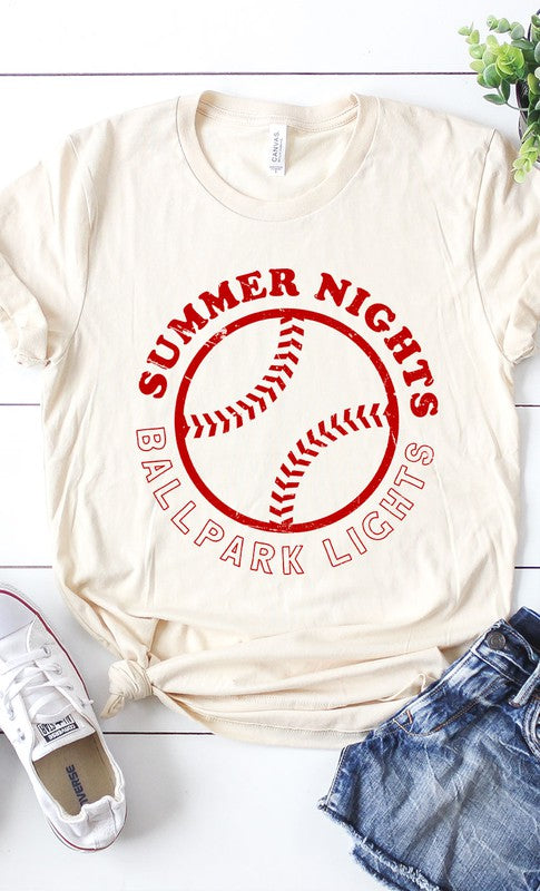 Summer Nights and Ballpark Lights Baseball Graphic T-Shirt