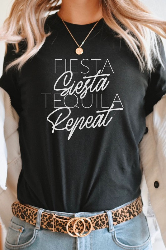 Fiesta Siesta Tequila Repeat Party Graphic Tee