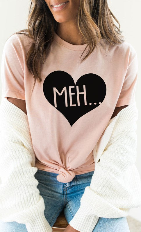 Meh Black Heart Valentines Graphic Tee T-Shirt