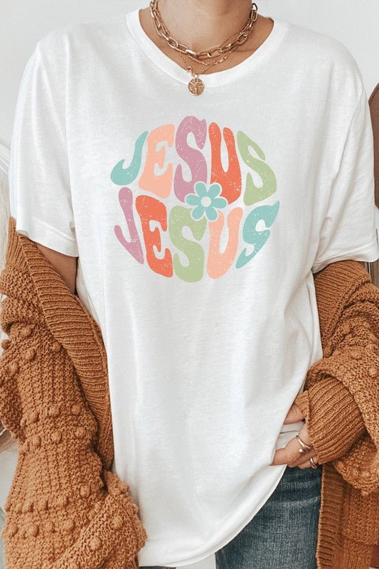 Jesus Floral Pastel Christian Easter Graphic Tee T-Shirt