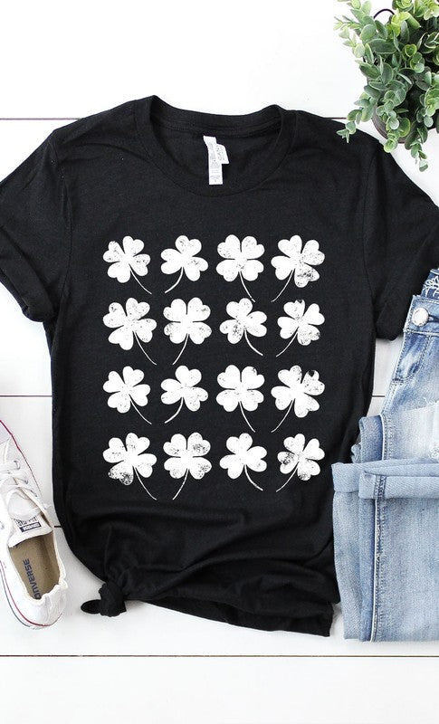 Distressed Clover Grid Graphic Tee T-Shirt