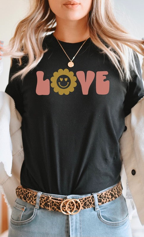 Love Sparkley Heart Eyes Flower PLUS Graphic Tee