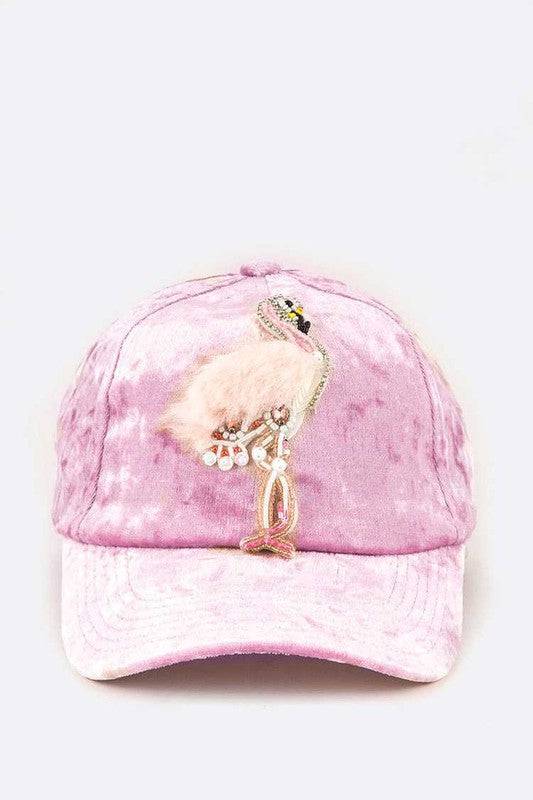 Flamingo Distressed Velour Cap