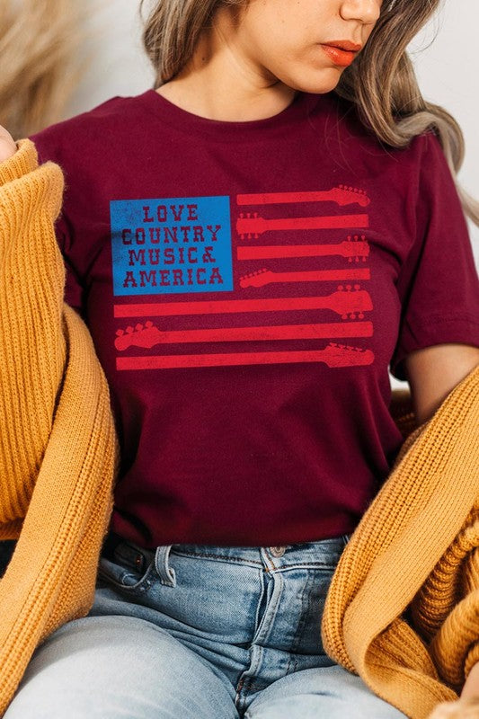 Love Country Music & America Graphic T Shirts