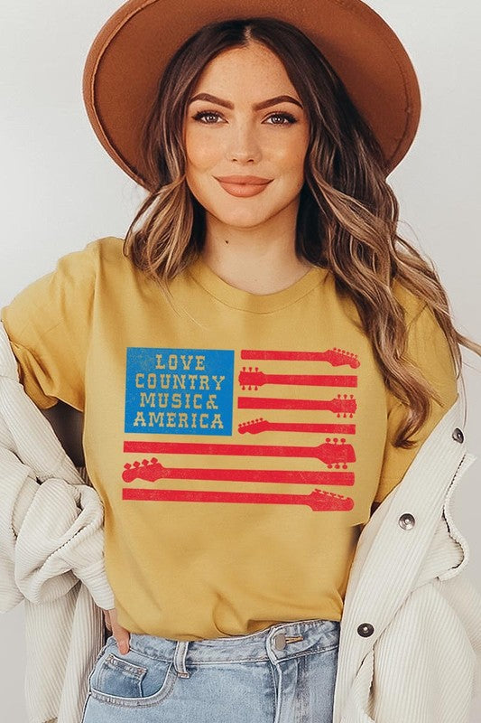 Love Country Music & America Graphic T Shirts