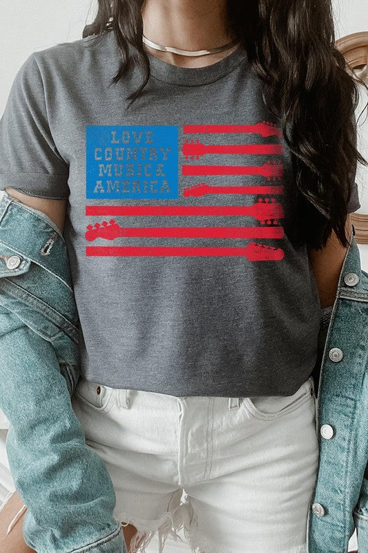 Love Country Music & America Graphic T Shirts