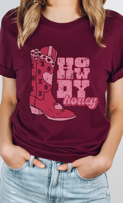 Howdy Honey XOXO Boots Valentines PLUS Graphic Tee T-Shirt