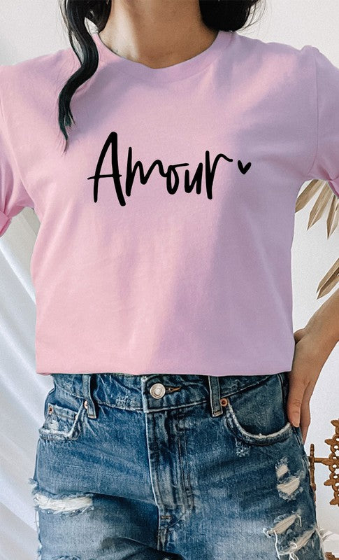 Amour Heart Valentines Day Graphic Tee T-Shirt