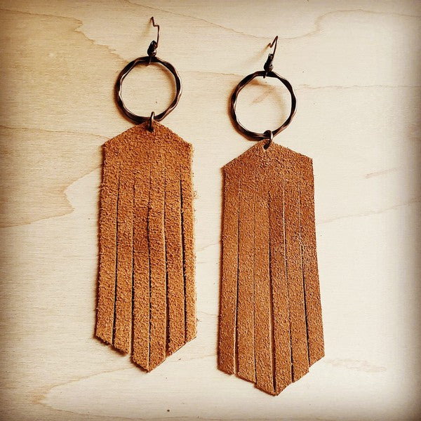 Suede Leather Fringe Earrings Tan Hailey Brook Designs