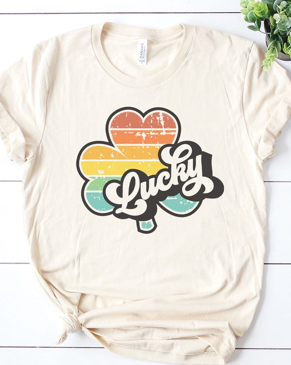 Lucky Retro Distressed Rainbow Clover Graphic Tee