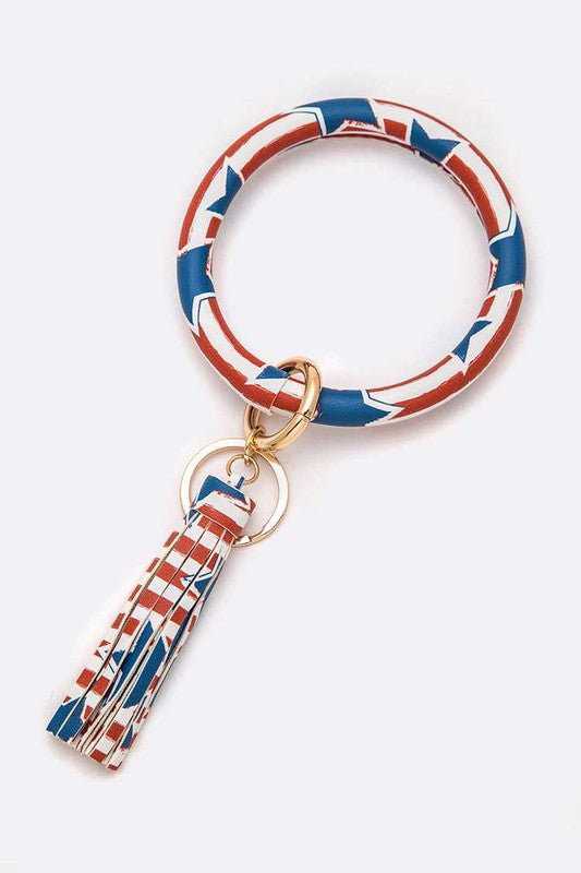 USA Printed Tassel Key Ring Bracelet