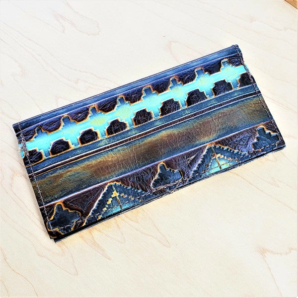 Embossed Leather Wallet-Blue
