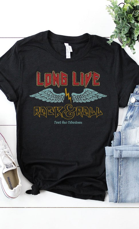 Vintage Long Live Rock and Roll Graphic Tee T-Shirt